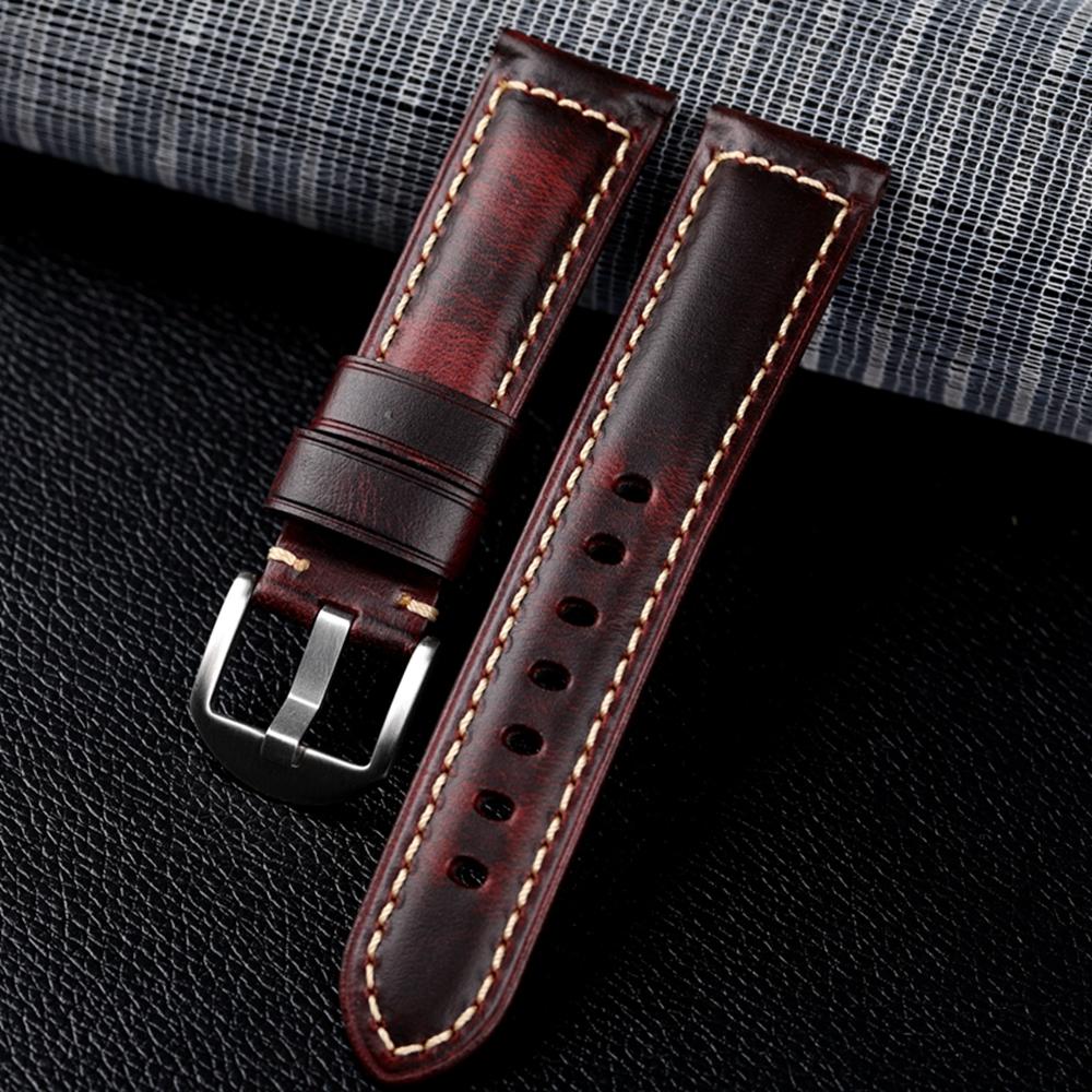 Cinturino in Pelle di Vacchetta Strato Superiore Fatto a Mano 18 19 20 21 22 23 24 26MM Pelle Cerata ad Olio Vera Pelle Vintage Braccialetto da Uomo