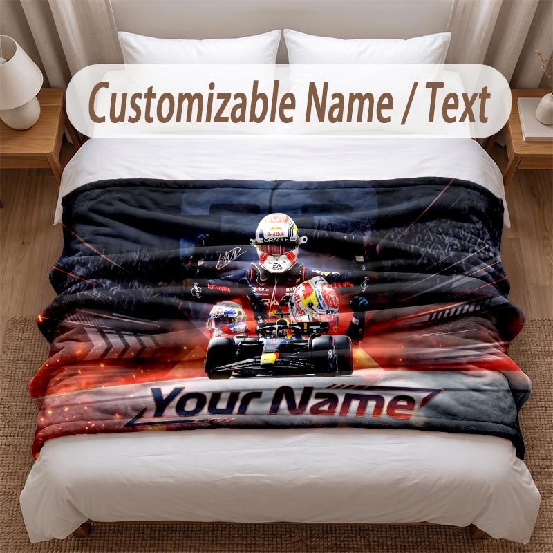 Couverture Flanelle Imprimée Max Verstappen Texte Personnalisé Douce Chaude Jeté Pour Chambre à Coucher Cadeau de Fête