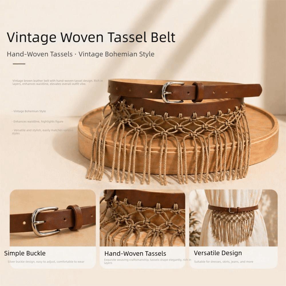 Boho Bohemian Style Belts Retro Woven Tassel Waistband Vintage Tassel Weave Belts Women