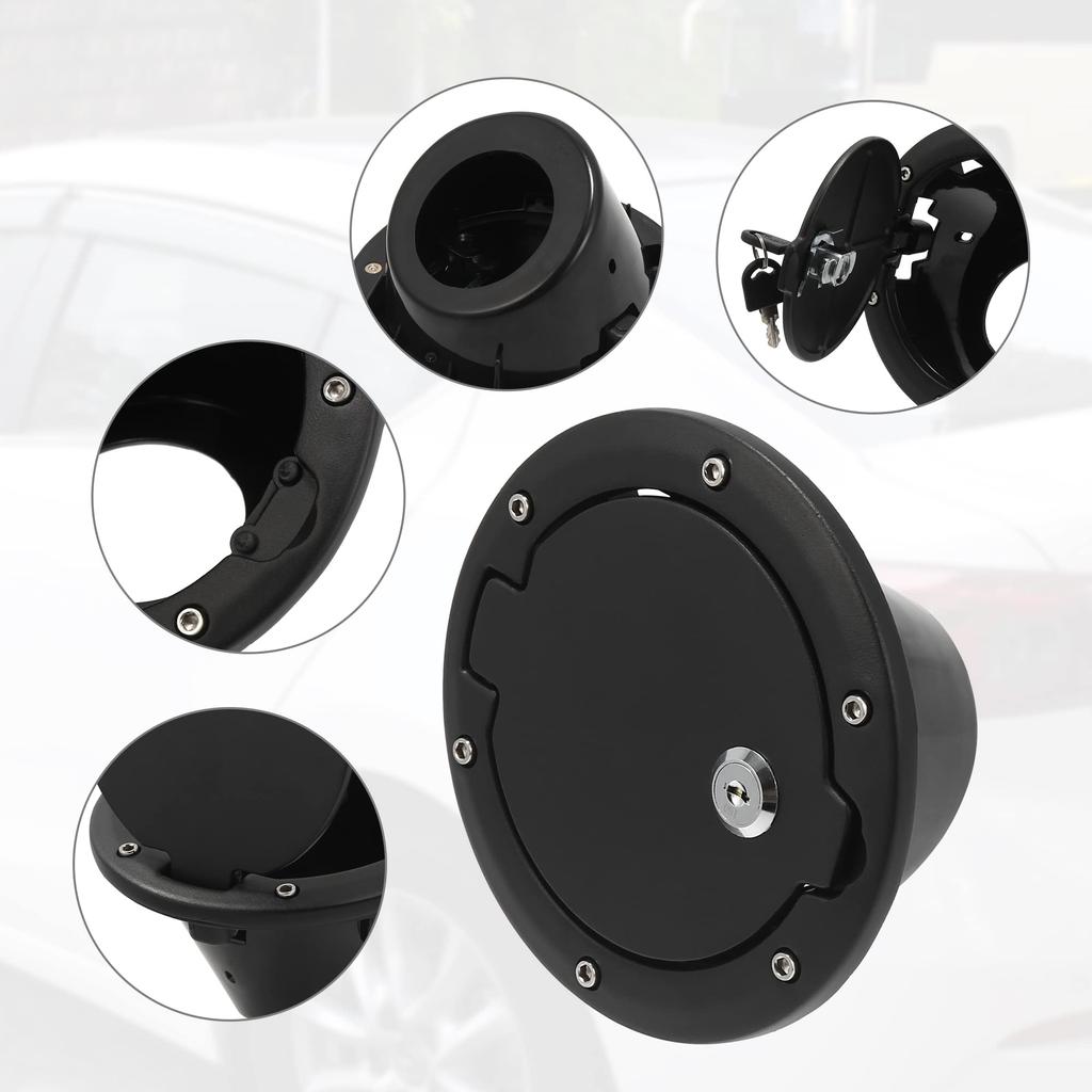 ACROPIX Fuel Tank Fuel Filler Lock Door Gas Tank Cap Cover Fits Jeep Wrangler JK with Key Black 1 Piece