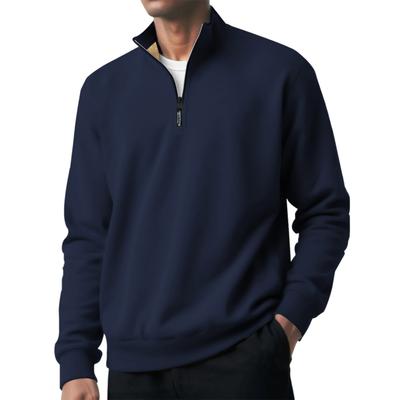 Men's Fleece-Lined Quarter-Zip Hoodie - Color High Collar Stand-Up Neck Men's Top
