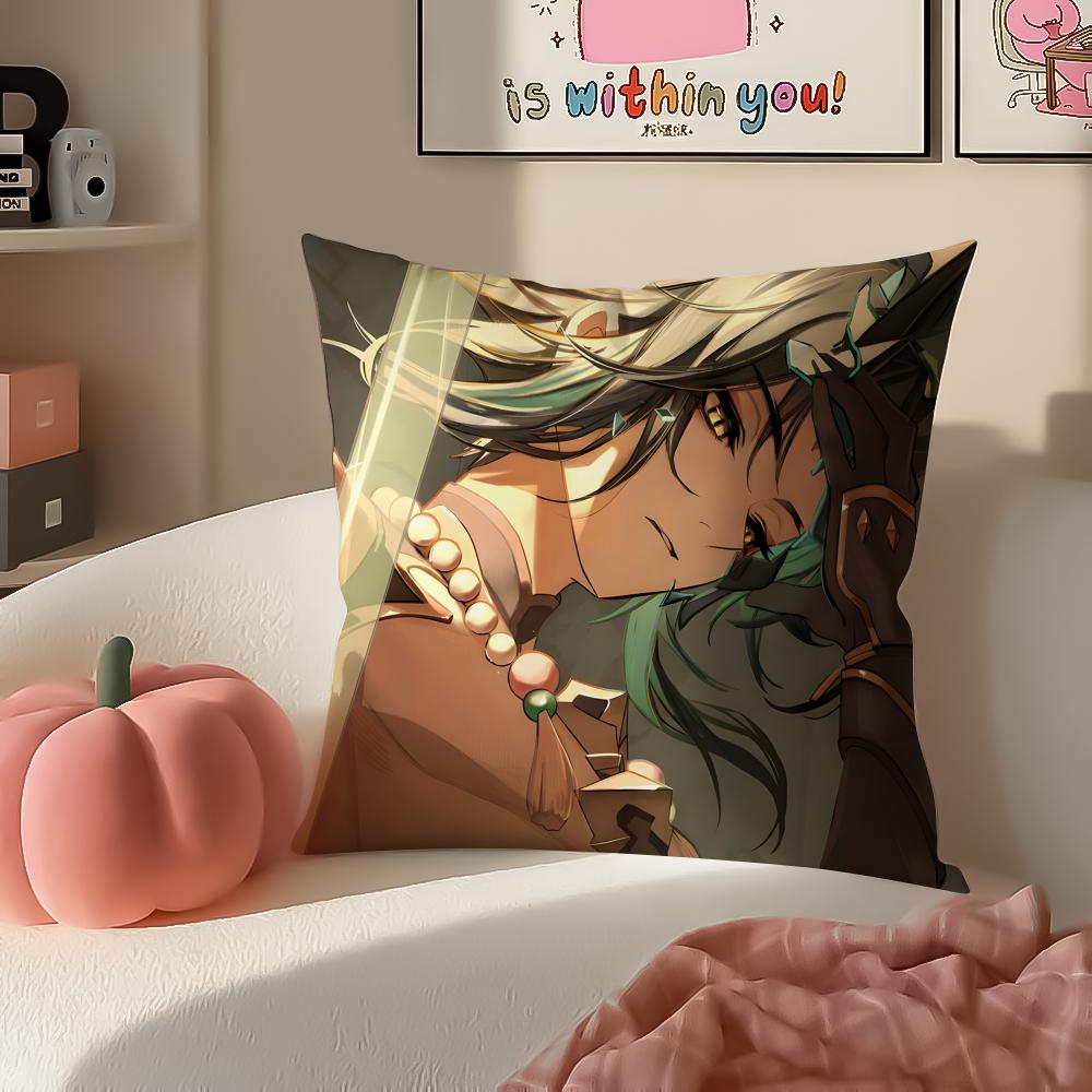 Game Genshin Xiao Cushion Cover Pillowcase Short Plush Invisible zipper Room Sofa Cushion Cover