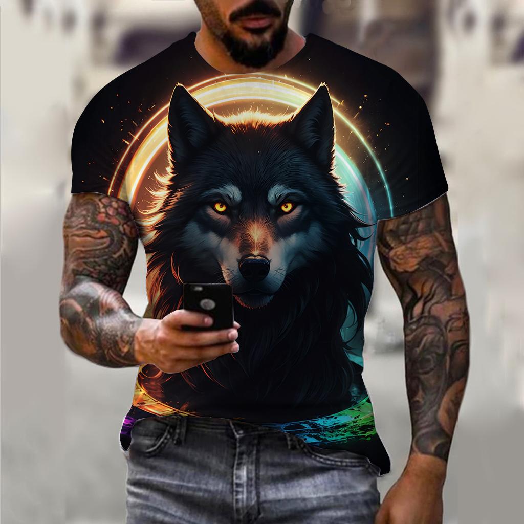 PLUS-size 3D Wolf Beast Print Men and Women Casual Short-sleeved T-shirt Round Neck Fashion Trend Cool Men's Daily New Clothing