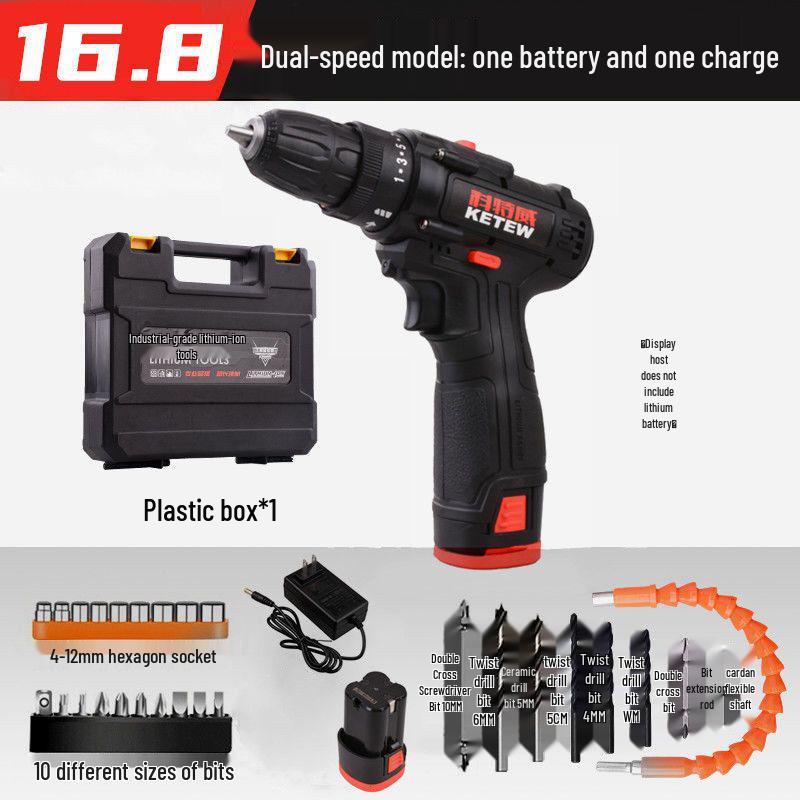 Cordless Double Speed Electric Drill with Rechargeable Lithium Battery and Impact Function