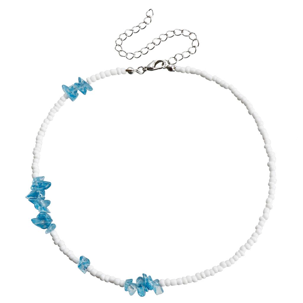 Accessories Bohemian White Rice Beads Blue Imitation Crystal Beaded Splicing Necklace Women'S Versatile Necklace