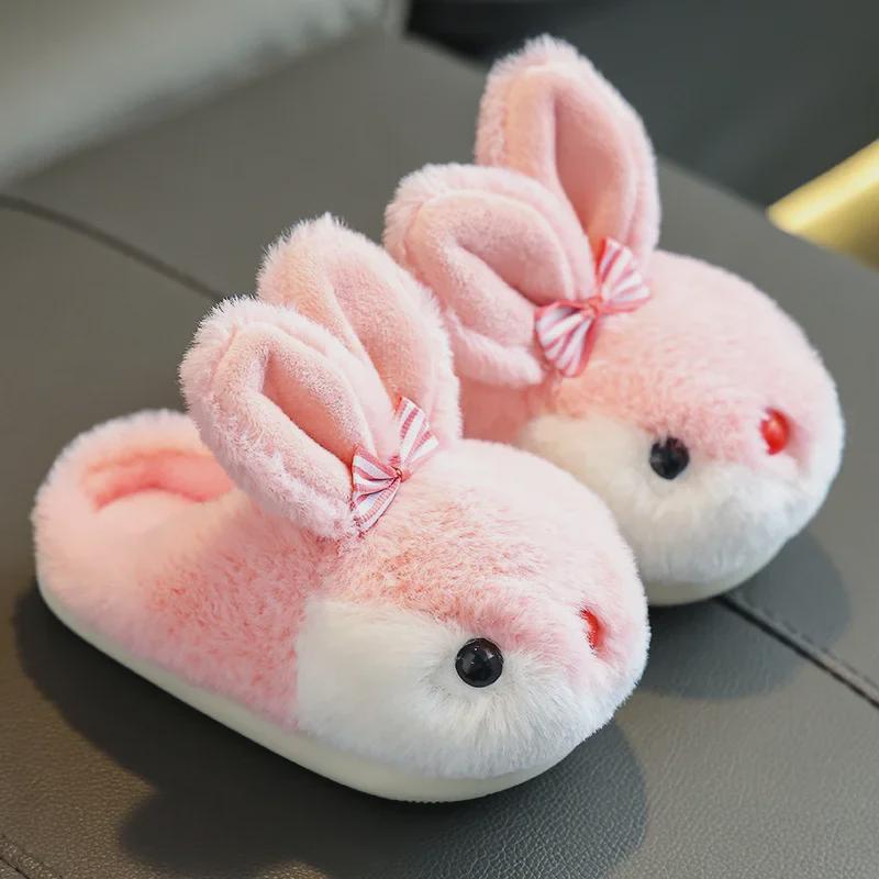 Kinder Winter Baumwollpantoffeln mit niedlichem Hasendesign – Warme, rutschfeste Hausschuhe für Jungen und Mädchen