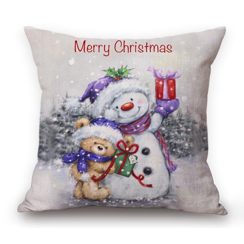 Decorazione di Natale Pupazzo di Neve Orso Carino Arte di Natale Cuscino da Divano Accogliente Federa Quadrata Cotone Lino Copricuscino per Sedile Auto