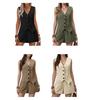 Damen Sommer 2-teilige Outfits Ärmellose Knopfleiste Blazer Weste Shorts Passendes Set Lässiges Büro Business Anzug Sets