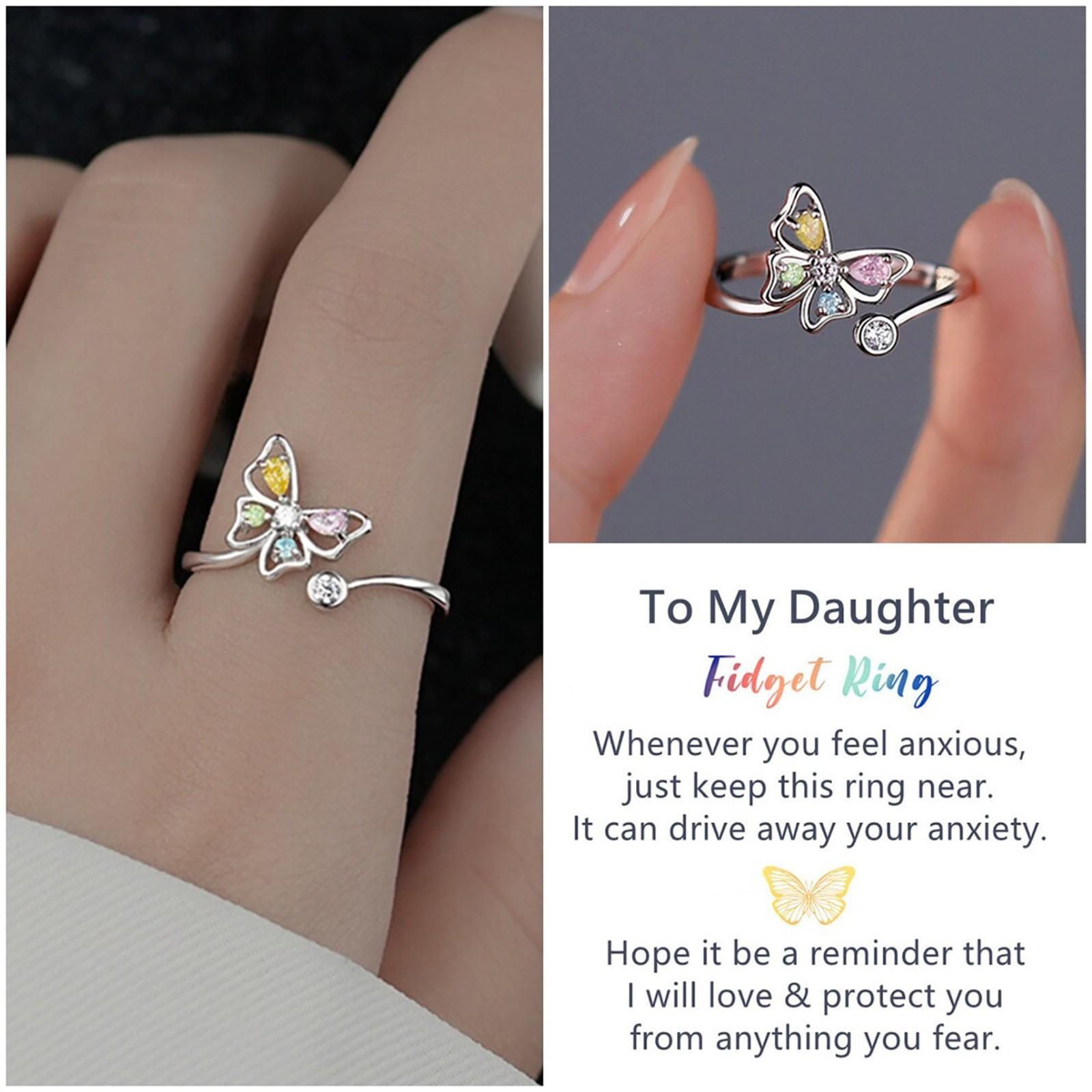 

Creative Hollow Butterfly Colored Zircon Open Gram Adjustment Ladies Diamond Ring One Size срібний