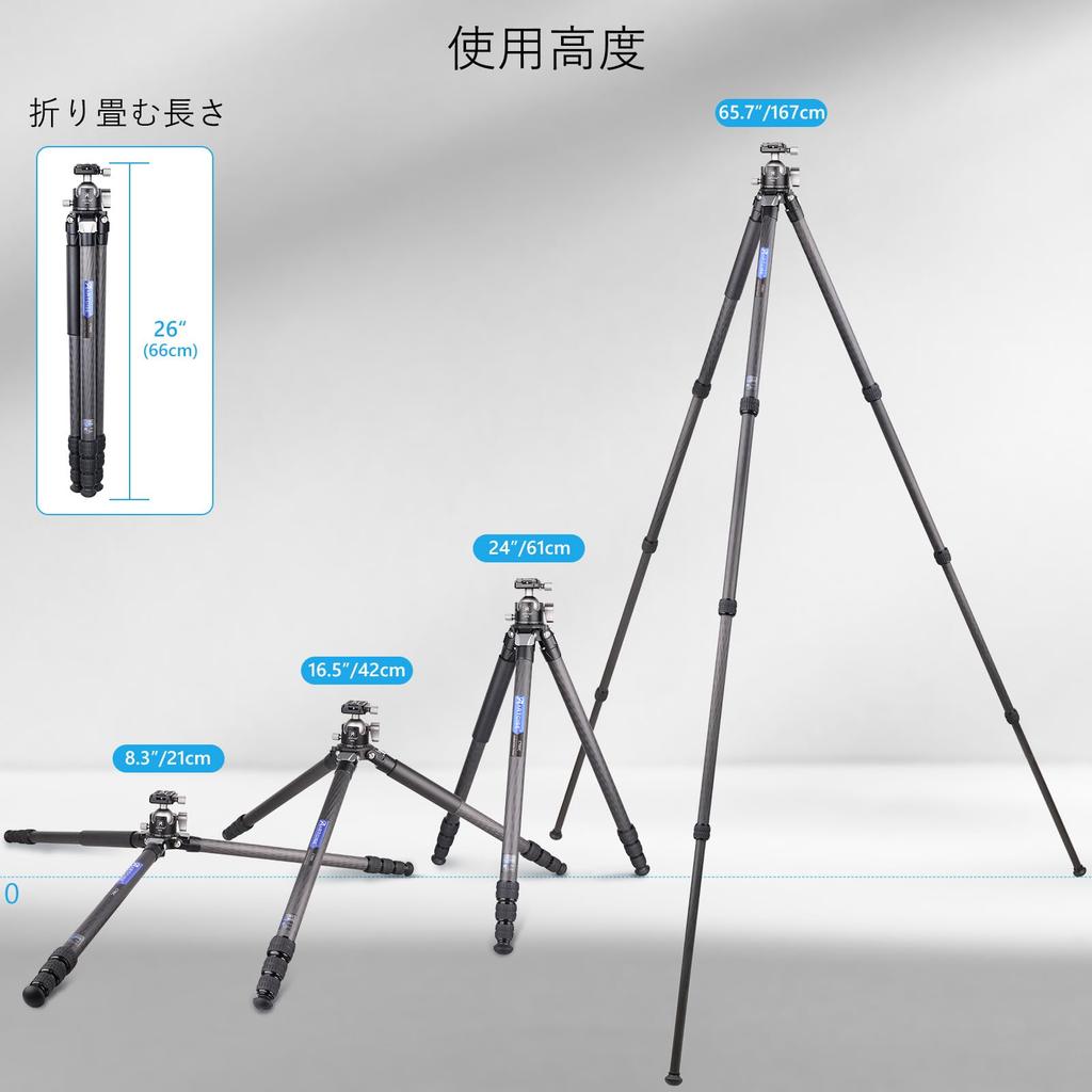 ARTCISE Large Carbon Fiber Tripod with 40mm Ball Compact Travel Compatible with Quick Panoramic Compatible with and Digital Maximum 20kg Load Capacity