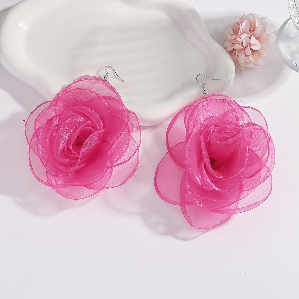 Colorful Ethereal Forest Chiffon Flower Dangles, Women's Fresh Summer Dopamine Statement Fashion Jewelry