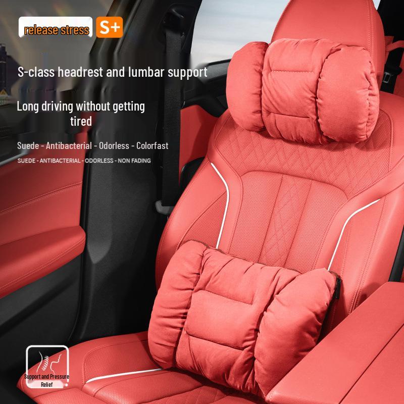 Flannel Headrest & Lumbar Support with Neck Pillow for Porsche Cayenne, Macan, 911, Panamera, 718, Taycan