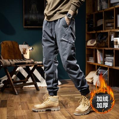 New Men's Versatile Tied Trousers Thickened Overalls Retro Design Trend Function Multi-pocket