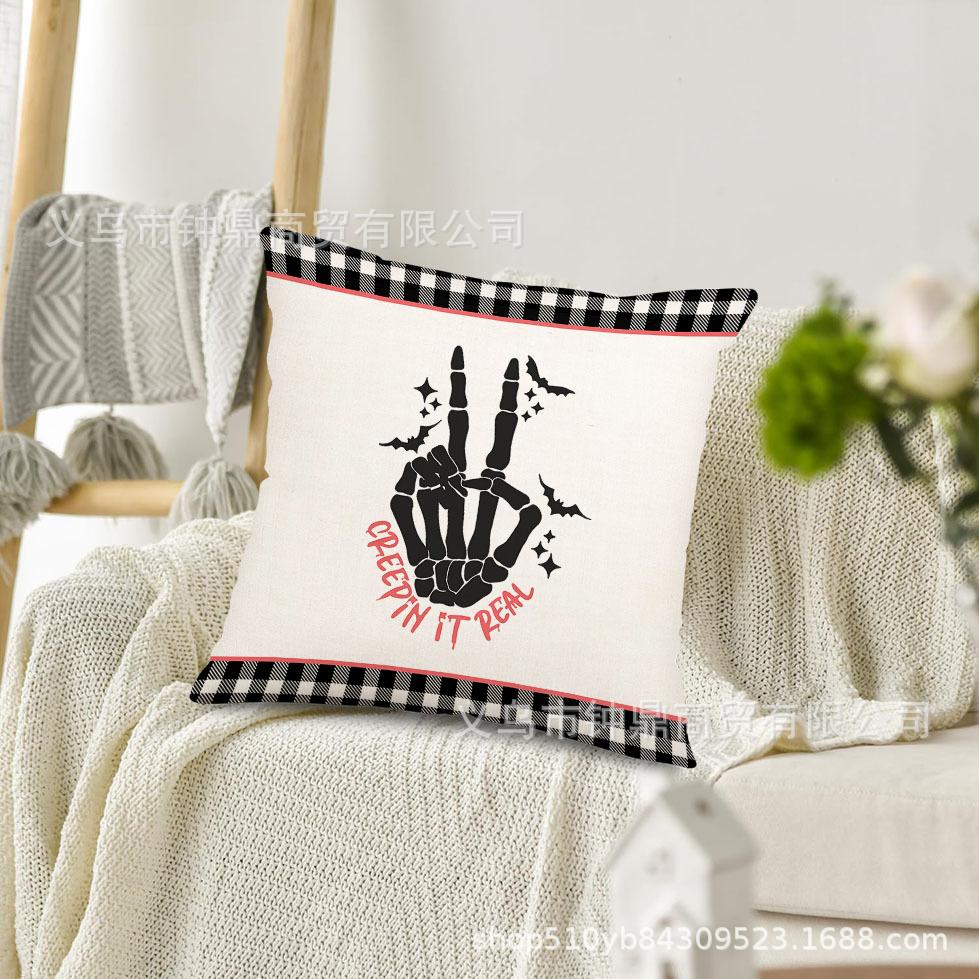 

Hot Halloween Pillow Skull Pumpkin Printed Linen Material American Halloween Ornament Pillow Premium Durable Quality 45*45cm
