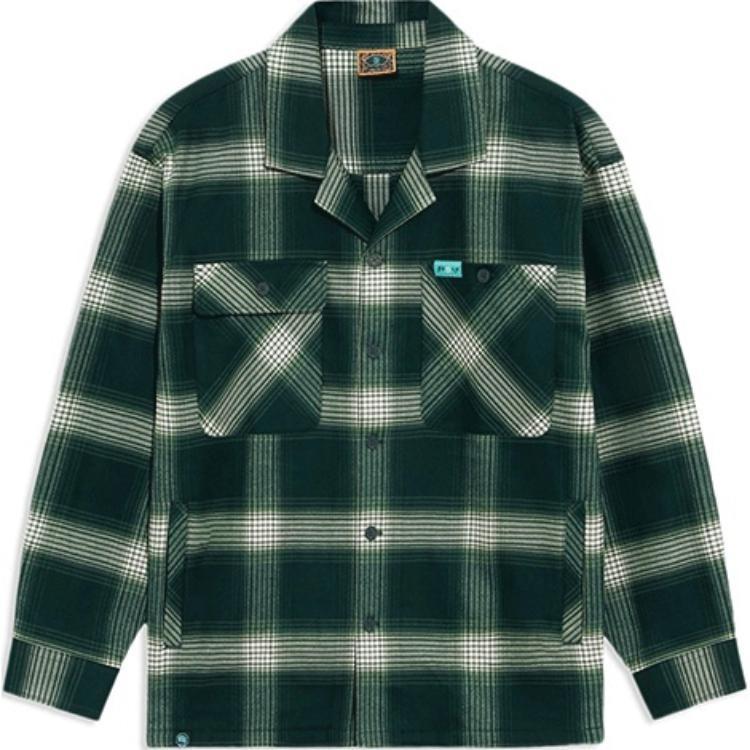 Li-Ning BADFIVE Sports Basketball Series Plaid Loose Casual Long Sleeves Shirt  Dark Green  Men s ASHR195-1 S