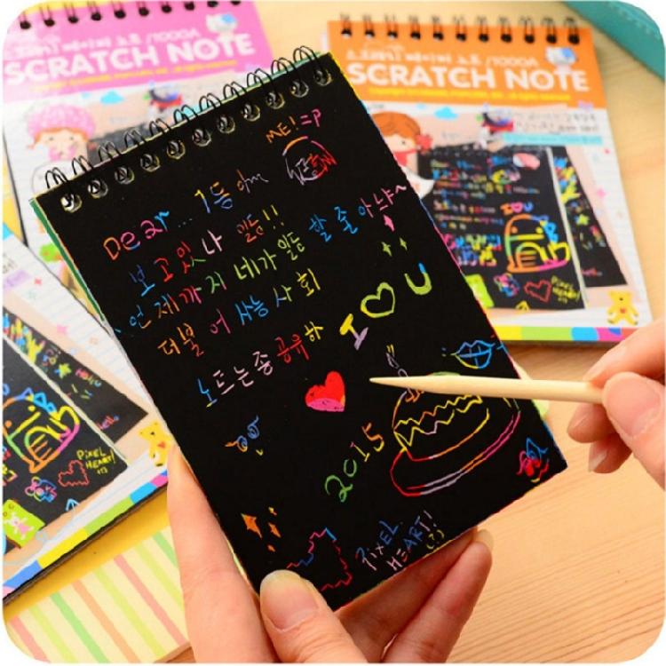 Portable Scratch Drawing Book Built in Colorful Pattern Twin Coil Binding Doodling Book for Children Adult Art Drawing