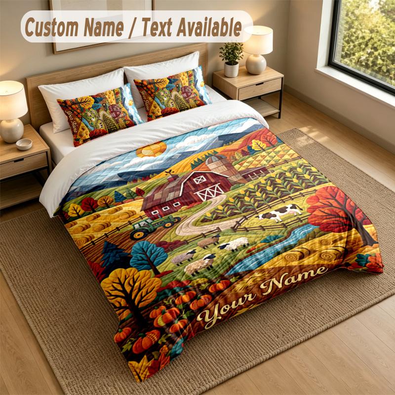 Autumn Harvest Theme Personalized 3Pcs Bedding Set Custom Text & Name 1 Sheet 2 Pillowcases Household Bedding 1pc