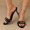 Punk Silver Metal Buckle Decoration Black Sandals Women 2025 Summer Rivet Straps High Heels Slides Sexy Slip On Slippers