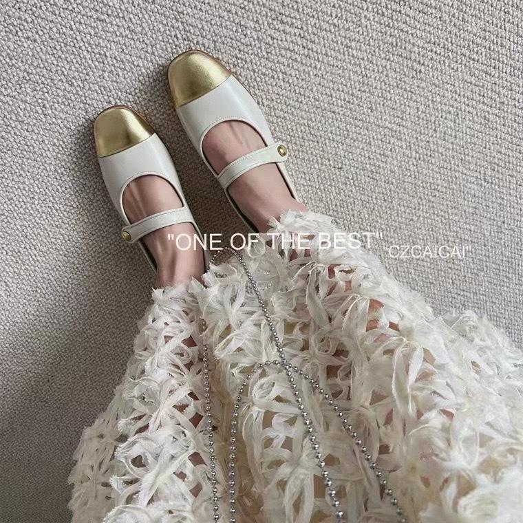Sheepskin one-word belt color matching leather shoes gentle French light mouth Mary Jane shoes women's single shoes fairy flat shoes