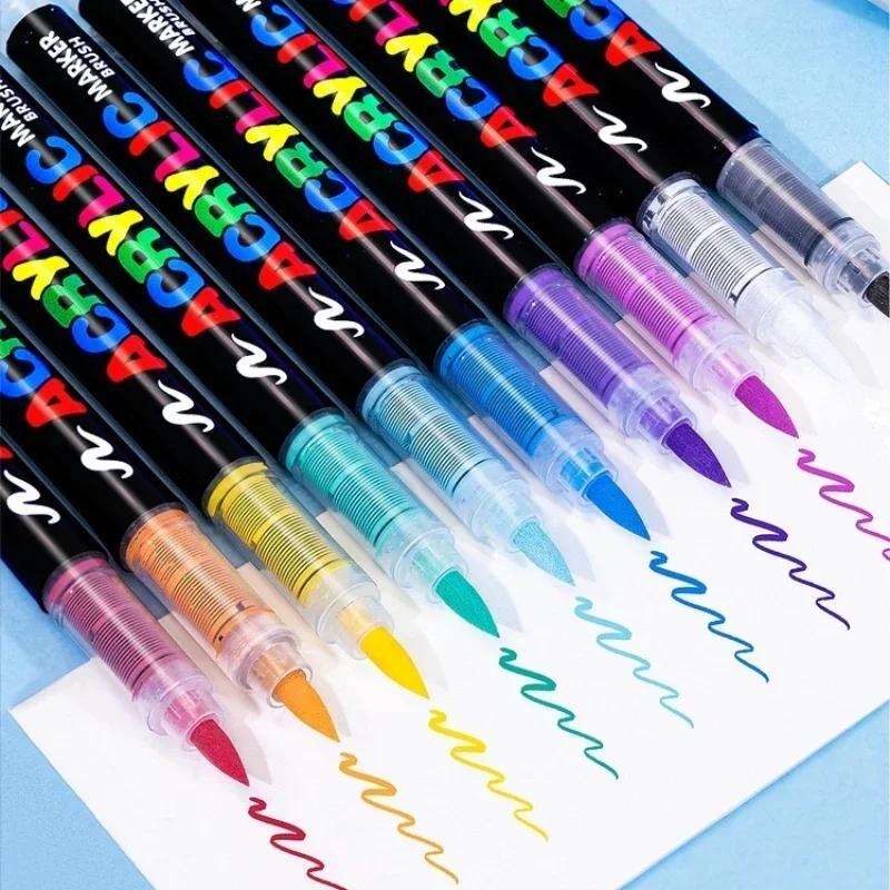 GUANGNA 16 Colors Direct-liquid Acrylic Marker Pen Waterproof Pen Soft Brush Nib for Glass Stone Metal Art Supplies Stationery
