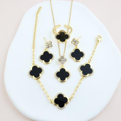 High-Grade Four-Leaf Flower Titanium Steel Necklace Earrings Ring Bracelet Set Four-Leaf Clover Set Temperament Senior Sense Of Women's Jewellery