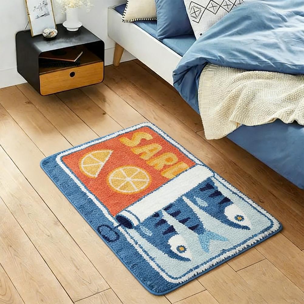 1pcs Faux Cashmere Doormat Cartoon Sardine Bath Mat Absorbent Floor Non Slip Bathroom Bedroom Rug Carpet For Kitchen Entrance