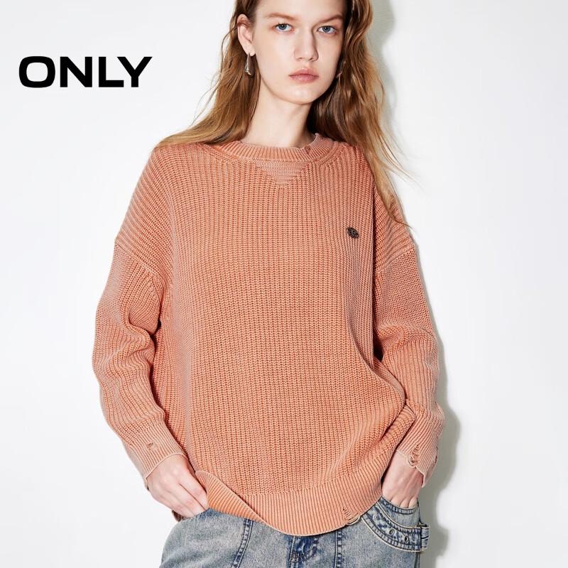 ONLY 2024 Autumn Relaxed Cotton Round Neck Knit Sweater