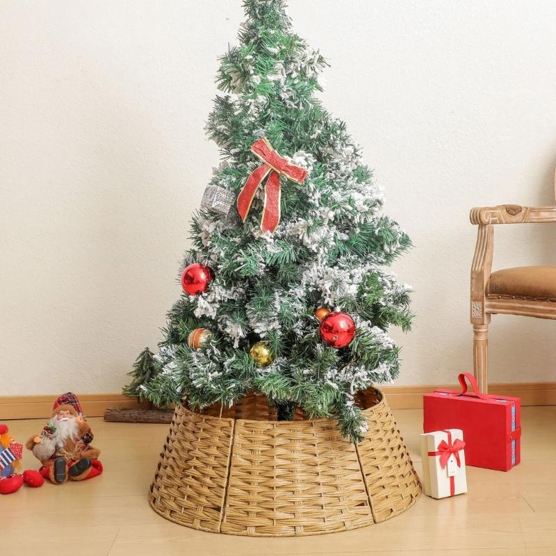 Woven Tree Skirt for Christmas Decors Artistic Wicker Tree Skirt Essential Christmas Tree Ornament for Home Display