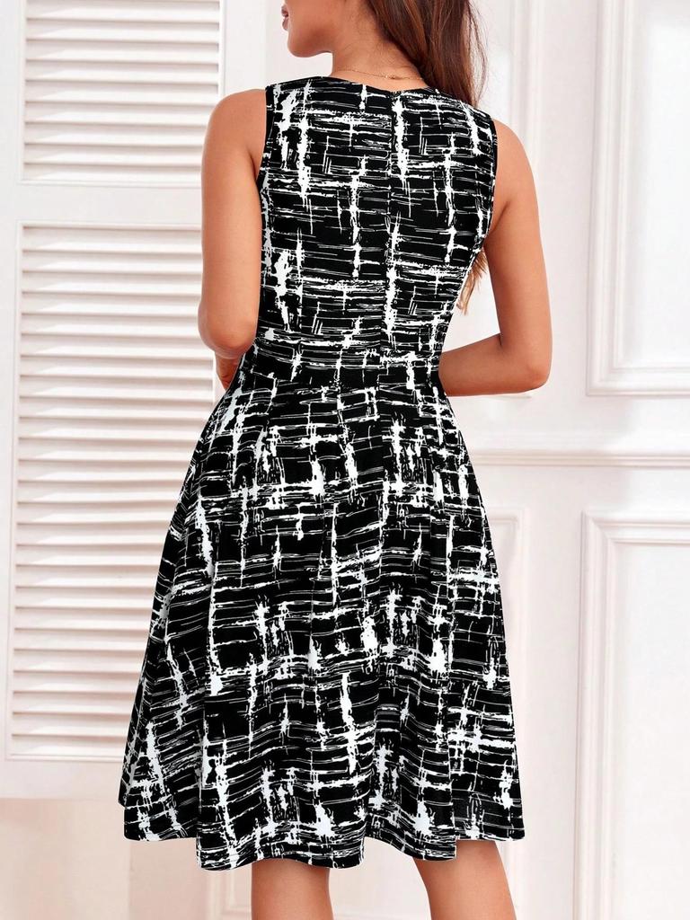 Floral Keyhole Neck Beach Dress with Hidden Zipper