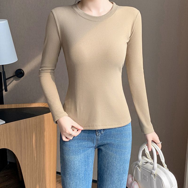 

Amazon Solid Color Bottoming T-shirt Oversize Women s Clothing Khaki Crewneck 4XL(Suggested 90.00 kg-100.00 kg)