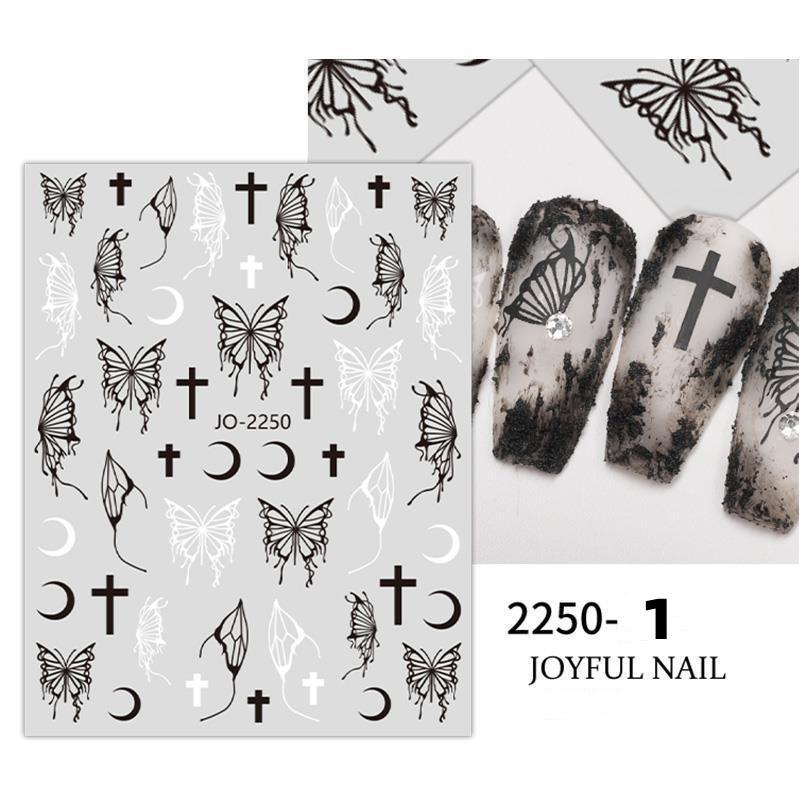 Nail Art Liquid Butterfly Sticker Black and White Laser Aurora Dark Hollow DIY Nail Decorations