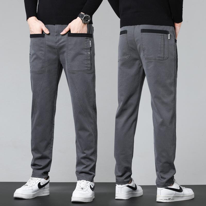 

Осенне-зимние плюс плюшевые толстые/обычные хлопковые эластичные повседневные брюки мужские многокарманные рабочие брюки модные универсальные маленькие прямые брюки 38 серый