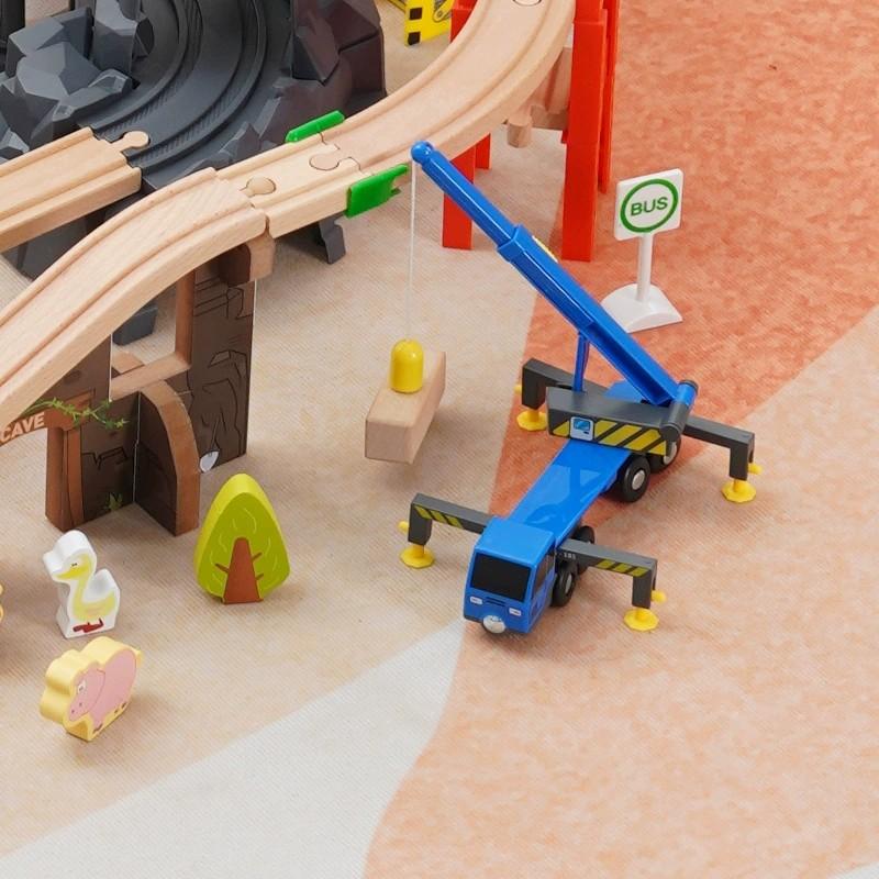 Holz-Zugstrecken-Set Flughafen Polizeistation Szenen-Set Kompatibel mit allen Marken-Holzschienen Eisenbahn Zugspielzeug für Kinder