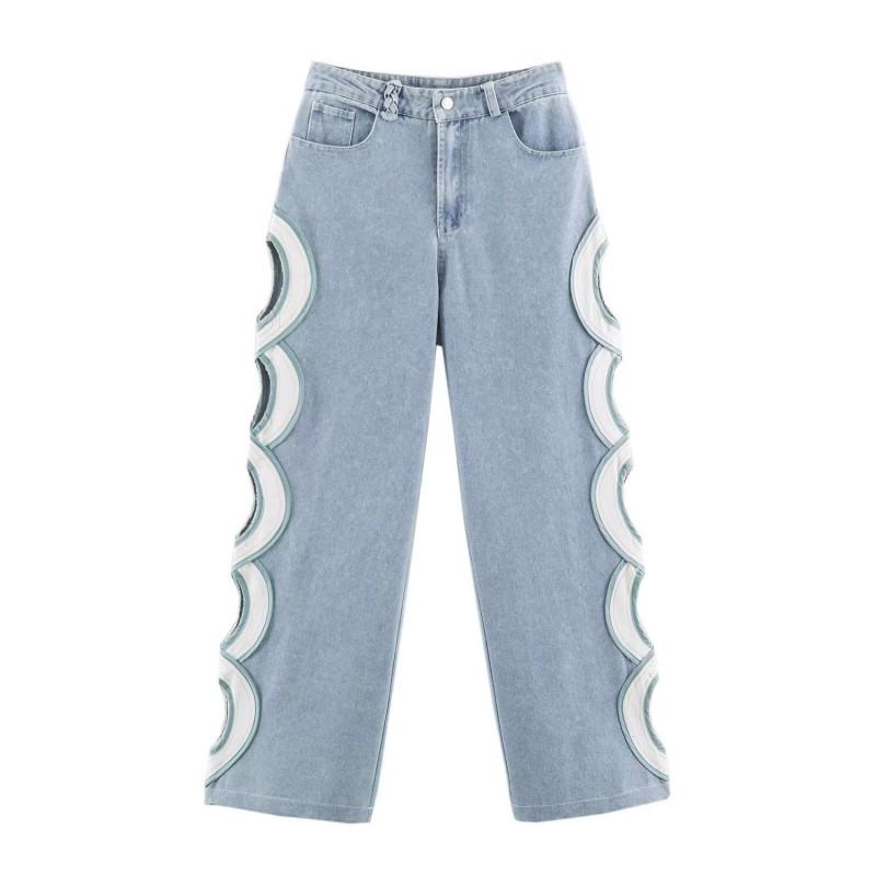 Womens High-Waisted Straight Leg Denim Pants