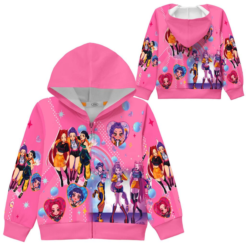Girls Hoodie 3D Cartoon Jacket Sweatshirt Music Zip Hooded Long Sleeve Tops
