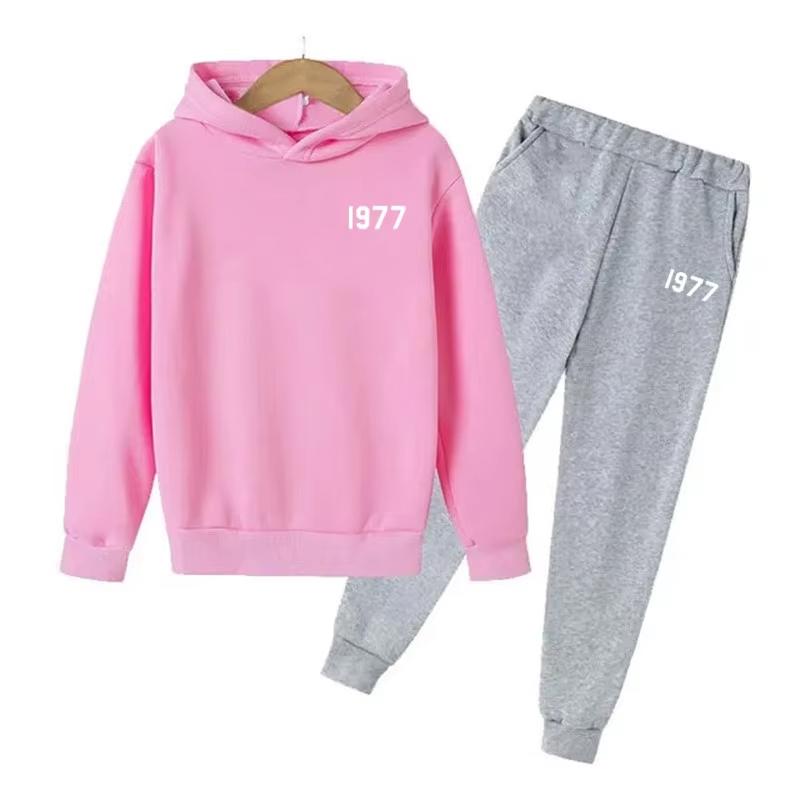 Fashion Casual 1977 Boys Girls 2 Piece Sets Tracksuit Kids Hooded Sports Suit Children Hoodies Sweatshirt Top+Pants Streetwear