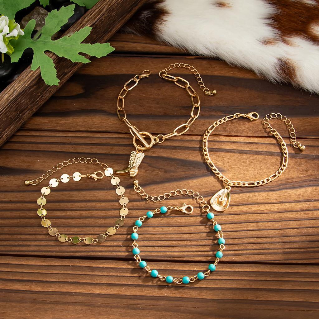 Retro Ethnic Style Imitation Turquoise Beaded Necklace Women, Personalized Metal Hat Boots Collarbone Necklace