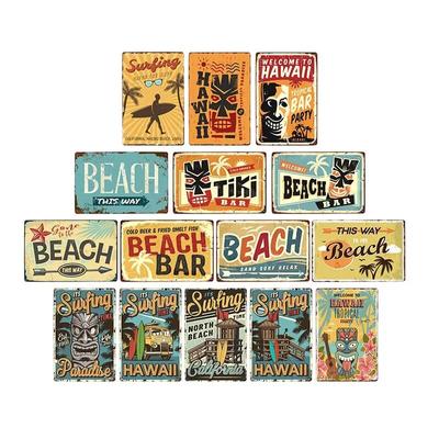 Blechschild im Vintage-Stil „Surfing Time“, Sommer-Tiki-Bar, altes rostiges Strandbar-Retro-Brett, Metallschilder, 20 x 30 cm