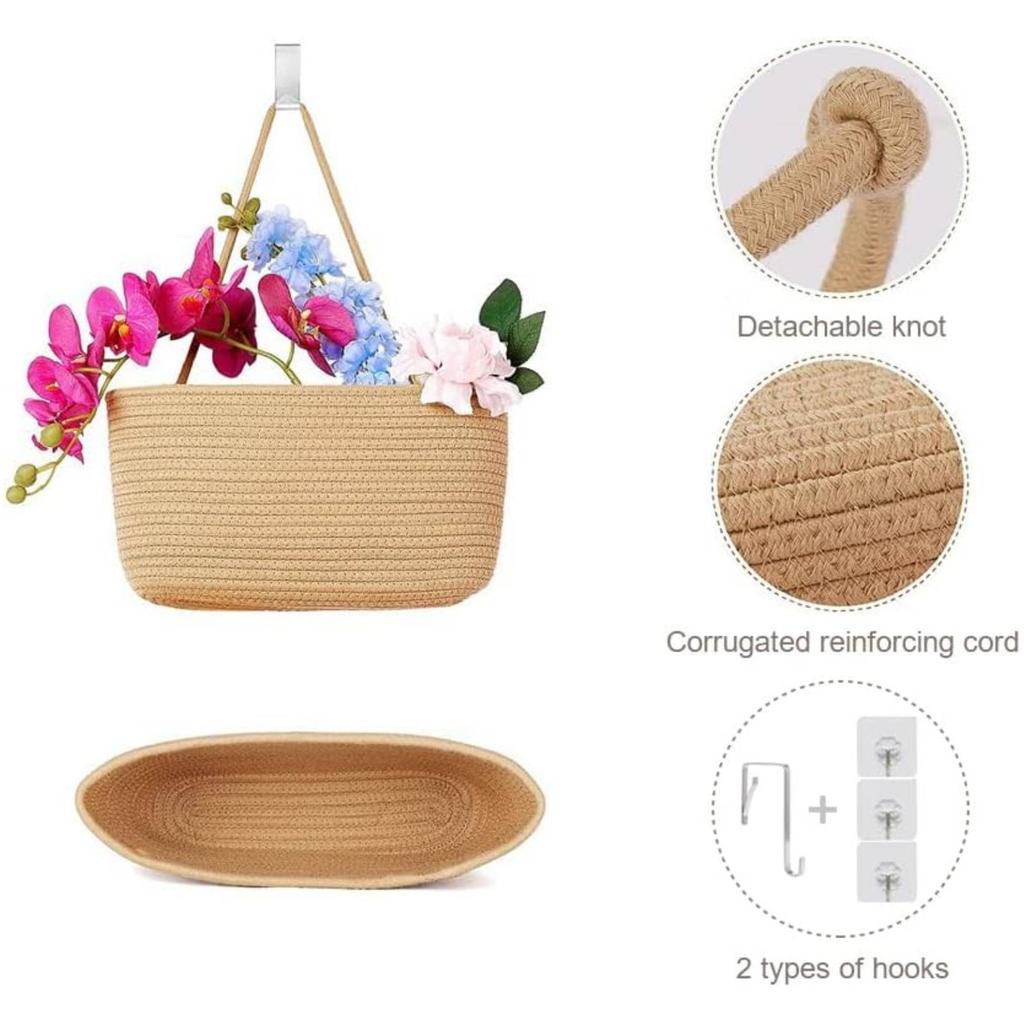 3-Layer Wall Hanging Storage Basket Multipurpose No-Punch Door Storage Pouch Handwoven Hanging Storage Pouches