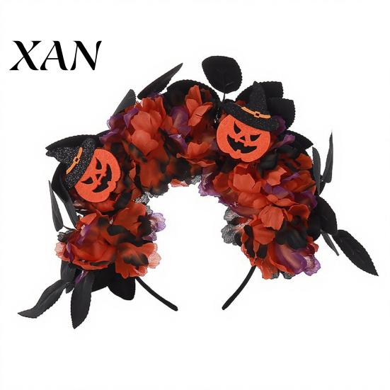 Photogenic Headband For Women Halloween Floral Headband, Handmade 3D Shape Widened Fit Seasonal Festive Headwear Hair Hoop, Non-Slip with Pumpkin