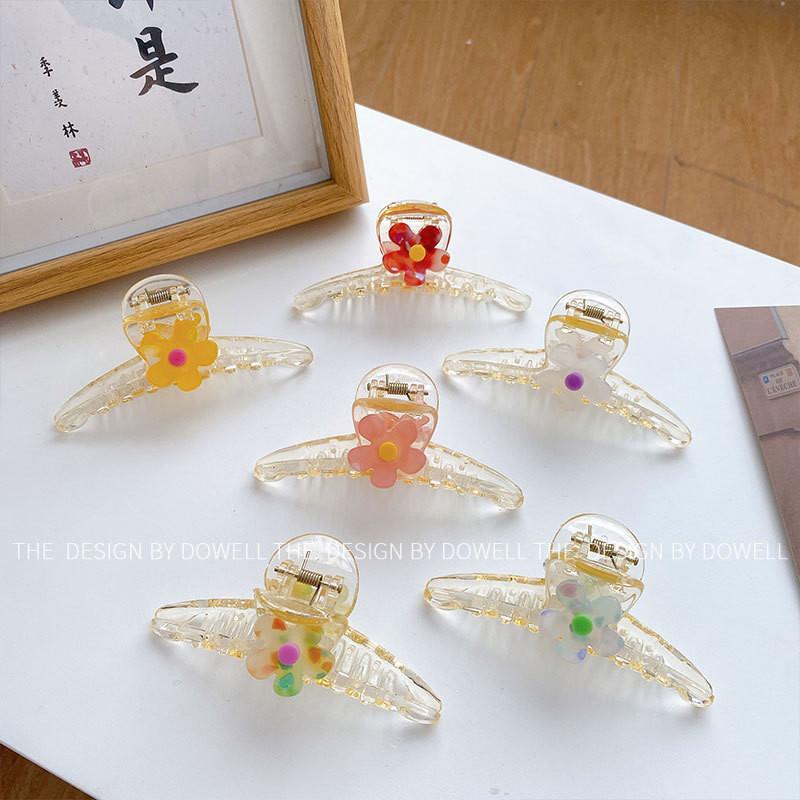 Beautiful Handcrafted Plastic Hair Claw With Colorful Flower Accents For Stylish Girls