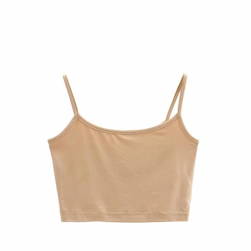

Западный стиль Стрейч Слим фит Майка Модал Высокая талия Открытая талия Пупок Тонкая коррекция фигуры без нагрудной подушечки Базовый топ Khaki M