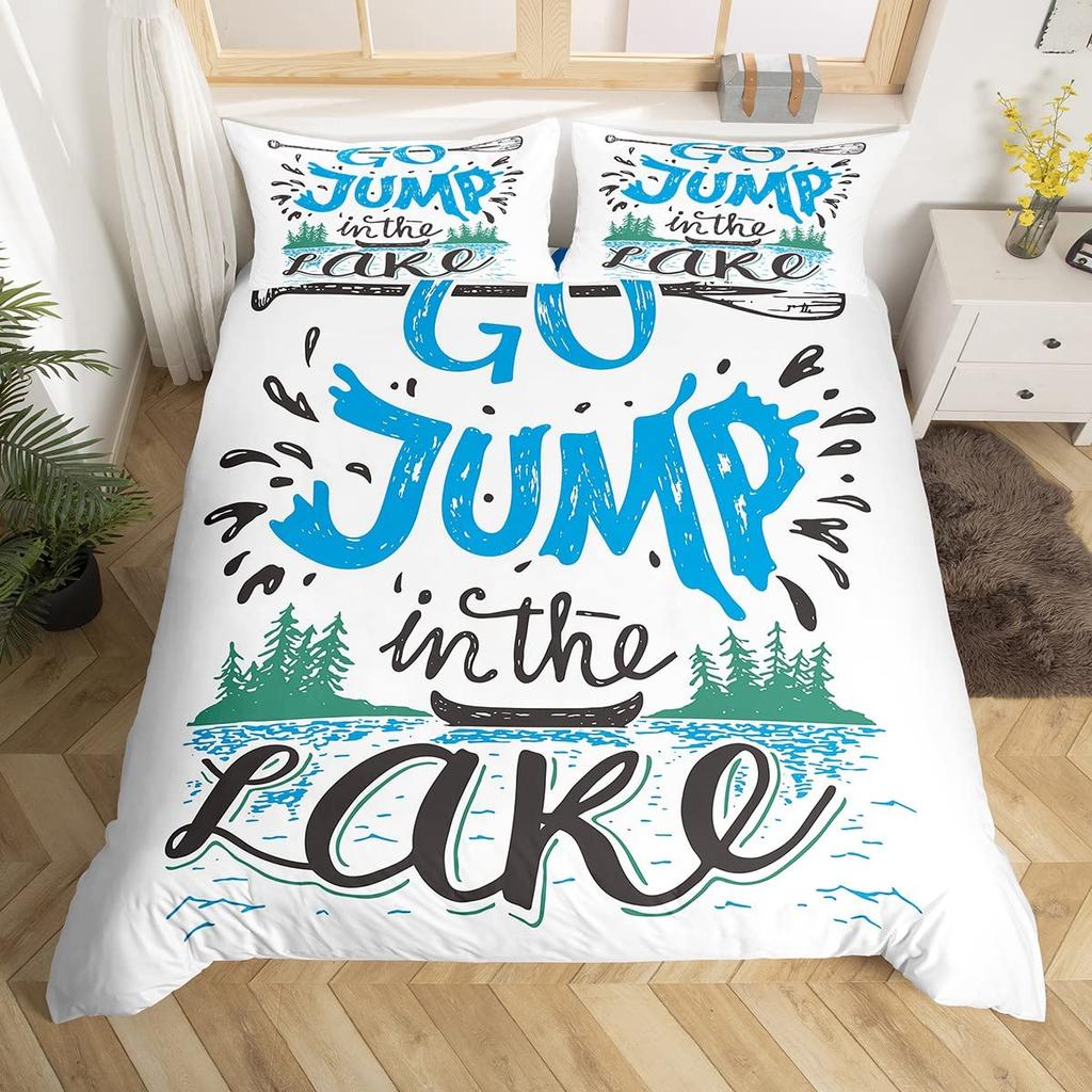 Rustic Farmhouse Duvet Cover Summer Lake Bedding Set For Boys Men Twin Flip Flop Paddle Quilt Cover Vintage Wood Texture Bed Set