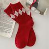 Socks Winter Festive Bow Red Thickened Warm Wool Socks Mid-Tube Socks Polka Dot Pile Socks