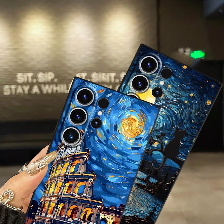 Case for Samsung Galaxy S25 Edge S23 Ultra S21 FE S20 S24 Plus Black Soft Phone Cover Oil Painting Art
