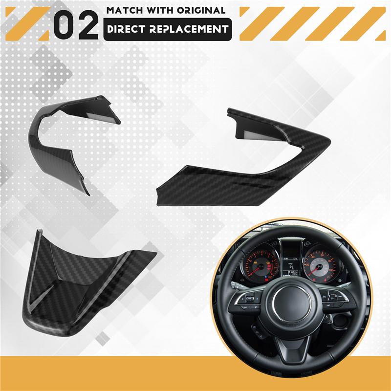 A03E-Car Steering Wheel Decoration Cover Trim Stickers For Suzuki Jimny Accessories, ABS Carbon Fiber