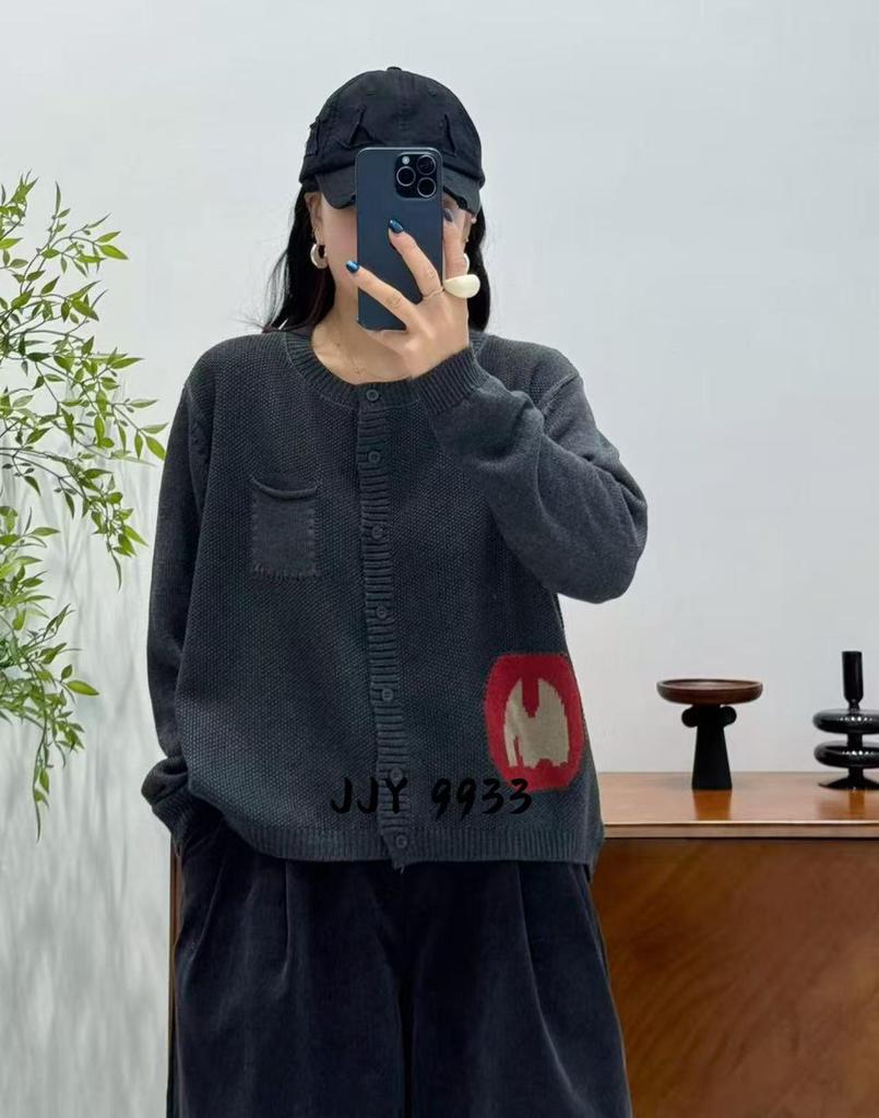 25-Year Loose Casual Korean Academic Style Cotton Sweater Top, Long Sleeve Design