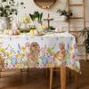 Easter Bunny Eggs Flower Rectangle Tablecloth Table Decor Reusable Farmhouse Kitchen Dining Tablecloth Easter Decorations