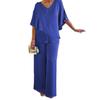 2 Pcs/Set Women Top Pants Suit V Neck Bat Sleeve Irregular Hem