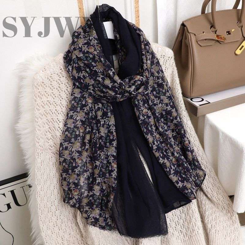 Artistic Vibe - Cotton And Linen Floral Pleated Scarf, Perfect For Travel Photos, Lightweight Shawl, Neck Warmer, And Stylish Neck Protector.